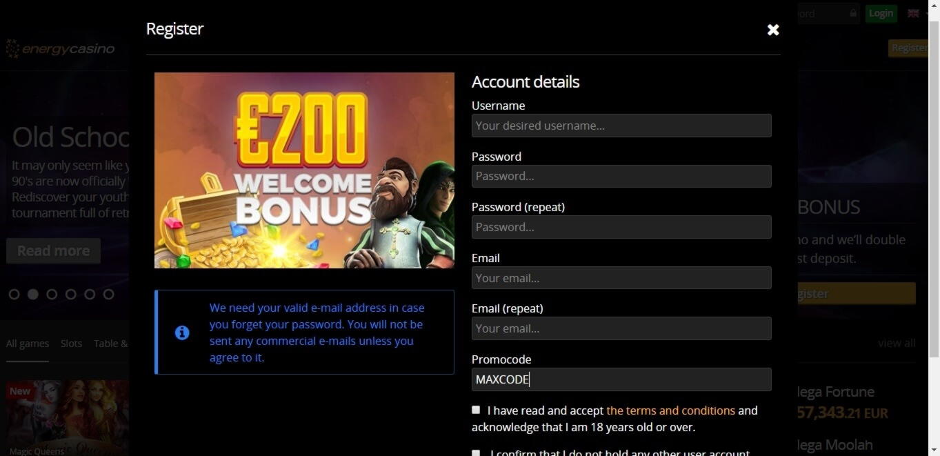 €3680 No Deposit Casino Bonus at Energy Casino