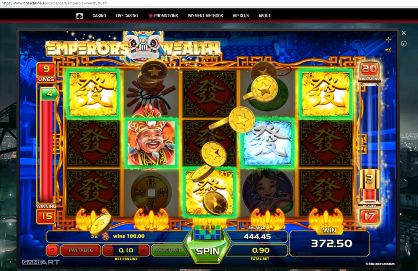 295 Free Spins at bWin Casino