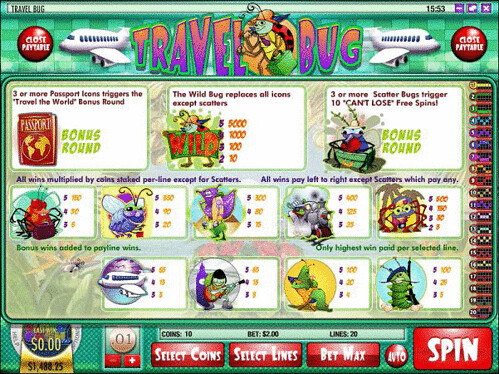 Travel Bug Paytable Explanations | Video Slots | Online Slots | Worldwide Casino Games Online